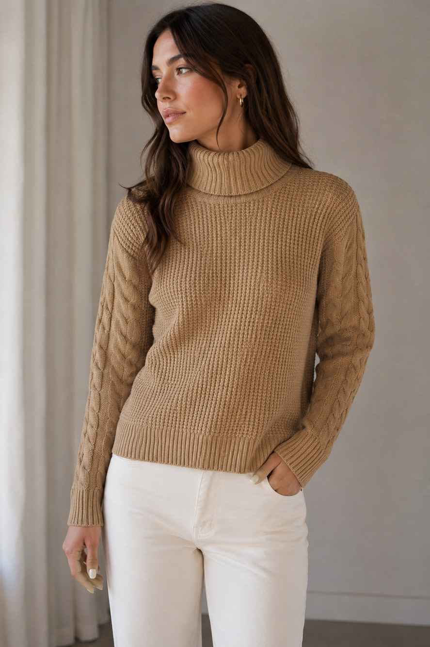 Fisherman cable knit beige Michael Kors sweater sz Large preppy office cozycore